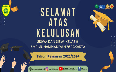 SELAMAT ATAS KELULUSAN SISWA DAN SISWI SMP MUHAMMADIYAH 36 TAHUN AJARAN 2023/2024